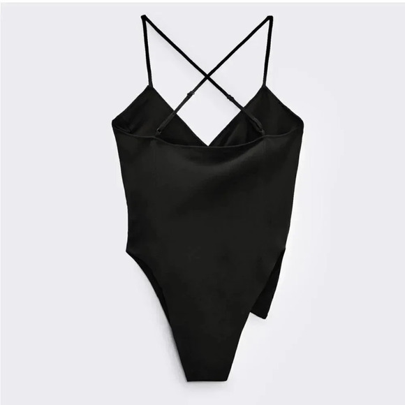 Zara black strappy bodysuit w/ asymmetrical hem. Women’s XS. NWT - Picture 3 of 12